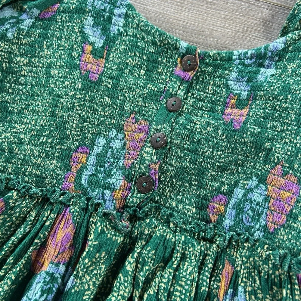 Free People Small Endless Summer Summer Picnic Printed Smocked Mini Dress Green
